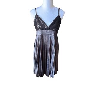 MARINEBLU Silver Sparkle Mini Dress Y2K Pleated Skirt Womens Large